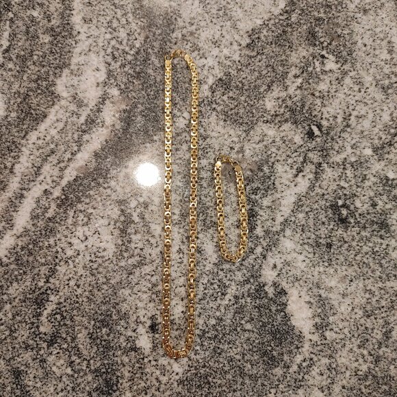 Men's (2 Piece Set) Gold Plated Necklace & Bracelet Approximately 23
